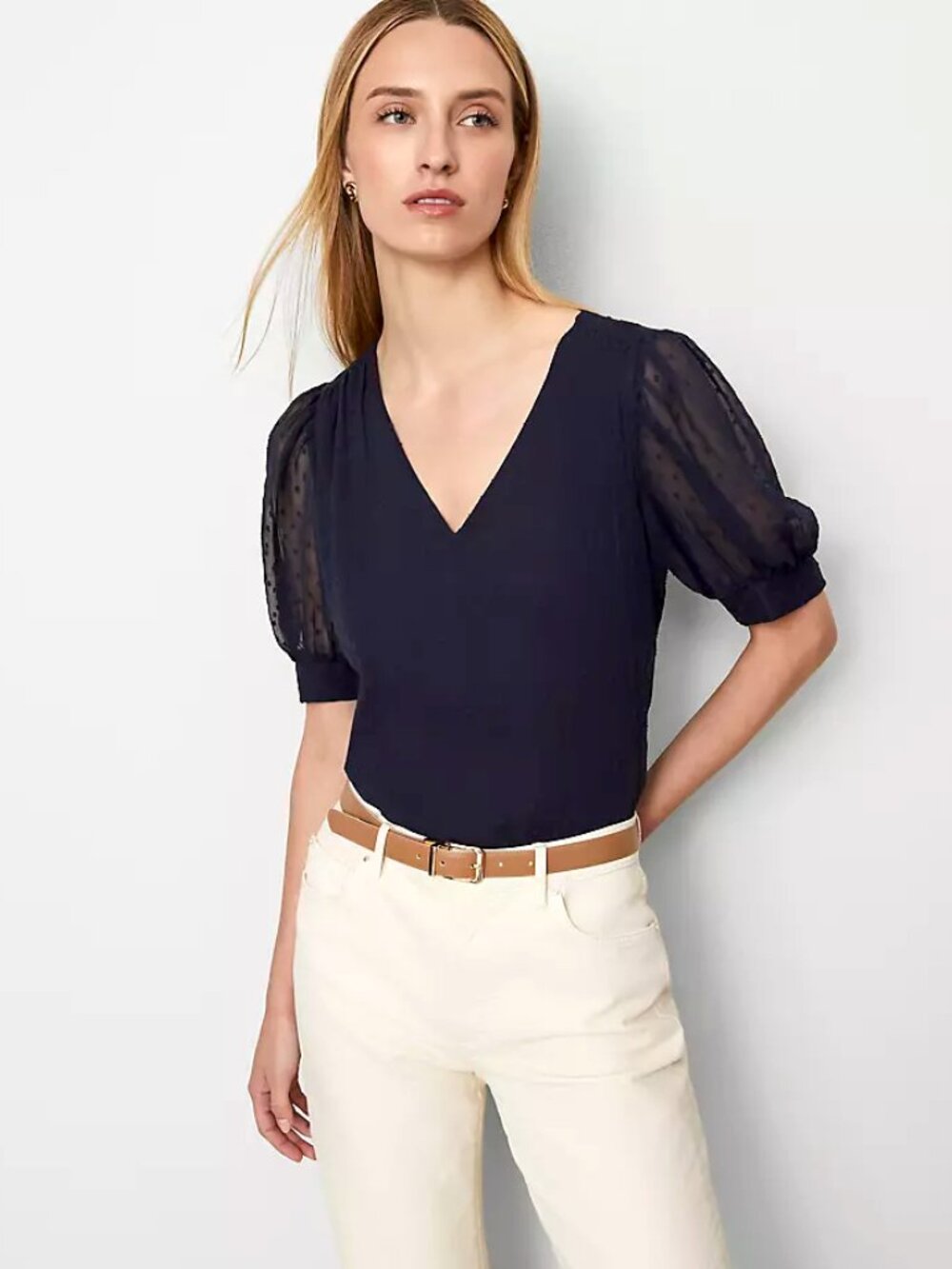 Ann Taylor V-Neck Popover in Night Sky